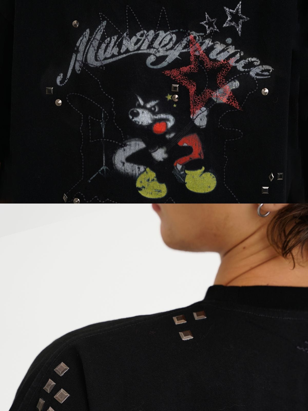 MASONPRINCE Reversible Parody Graphic Cotton T Shirt in Black - On Model