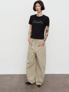 Random Piece Contrast Print Lace Trim T Shirt in Black - On Female Model
