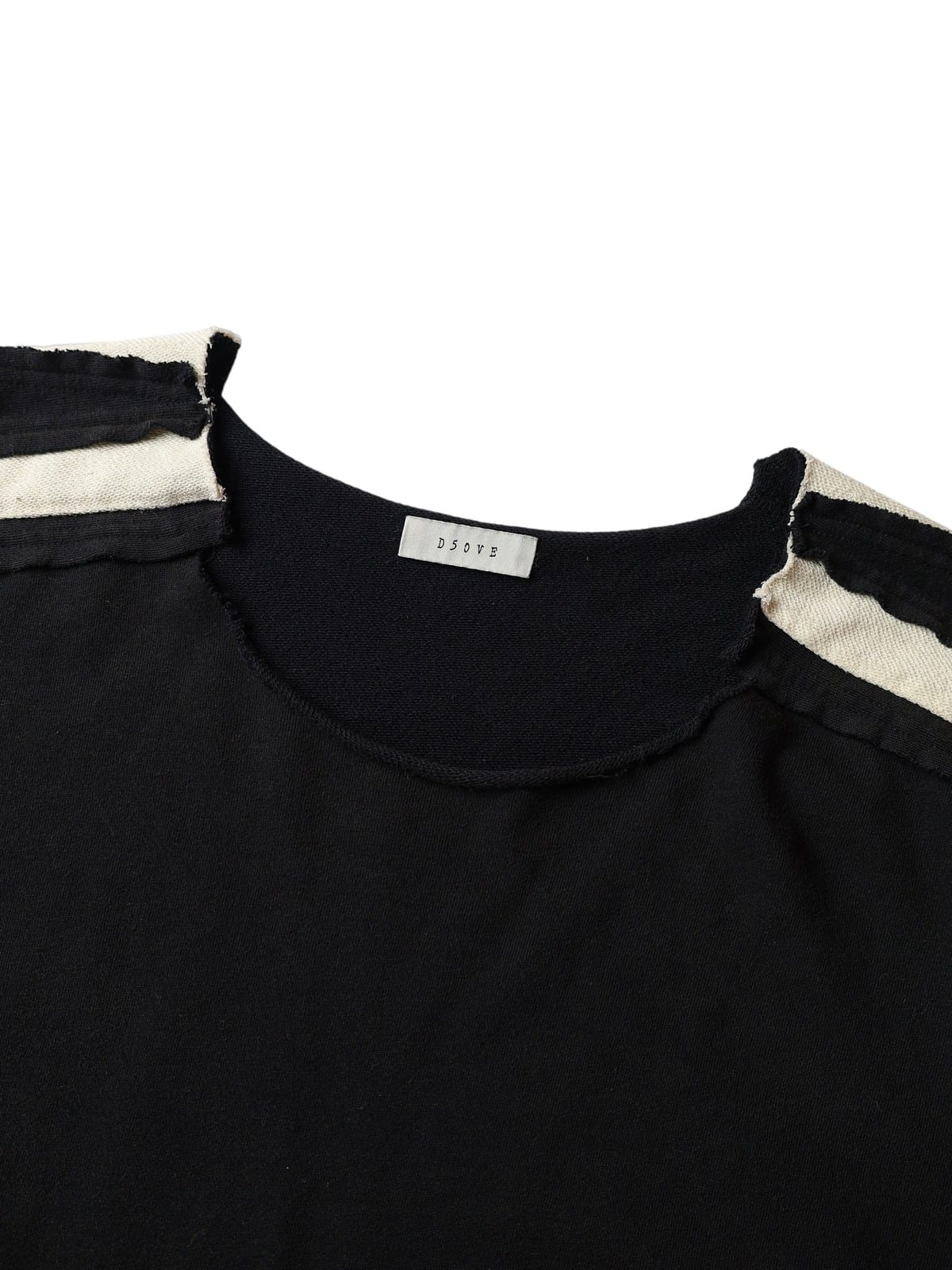 D5ove Striped Collarless Cotton Sweatshirt in Black - Detail