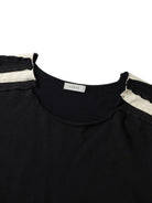 D5ove Striped Collarless Cotton Sweatshirt in Black - Detail