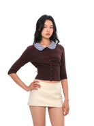 SweetChilling Structured Cotton Mini Skirt in Beige - On Female Model