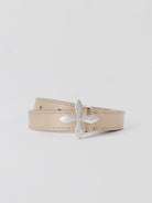 SMFK Slim Leather Belt with Cross Buckle in Beige