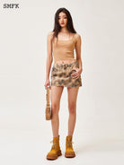 SMFK Vintage Wash Denim Mini Skirt in Gray - On Female Model