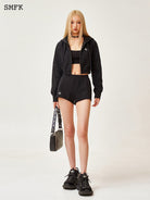 SMFK Low Rise Ribbed Cotton Shorts in Black - On Female Model