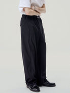 SIMPLE PROJECT Quick Release Belt Straight Leg Trousers in Black - On Model