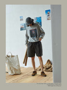 USAGE Air Spun Cotton Graphic T Shirt in Gray - On Male Model