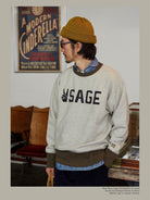 USAGE Graphic Two Tone Cotton Sweatshirt in Gray - On Male Model