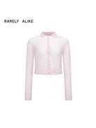 RARELY ALIKE Cropped Alpaca Blend Polo Cardigan in Pink