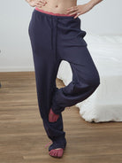 RARELY ALIKE Lace Waistband Adjustable Joggers in Navy Blue - On Female Model
