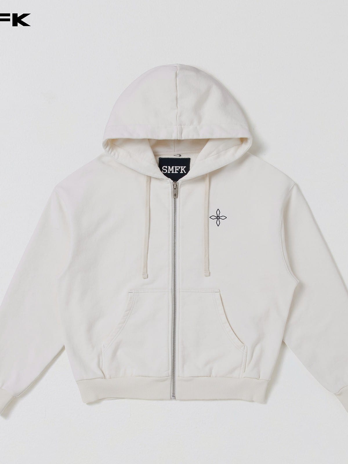 SMFK Embroidered Cotton Zip Up Hoodie in White