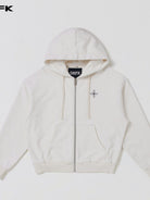 SMFK Embroidered Cotton Zip Up Hoodie in White