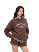 SweetChilling Cotton Graphic Crewneck Sweatshirt in Brown - On Female Model