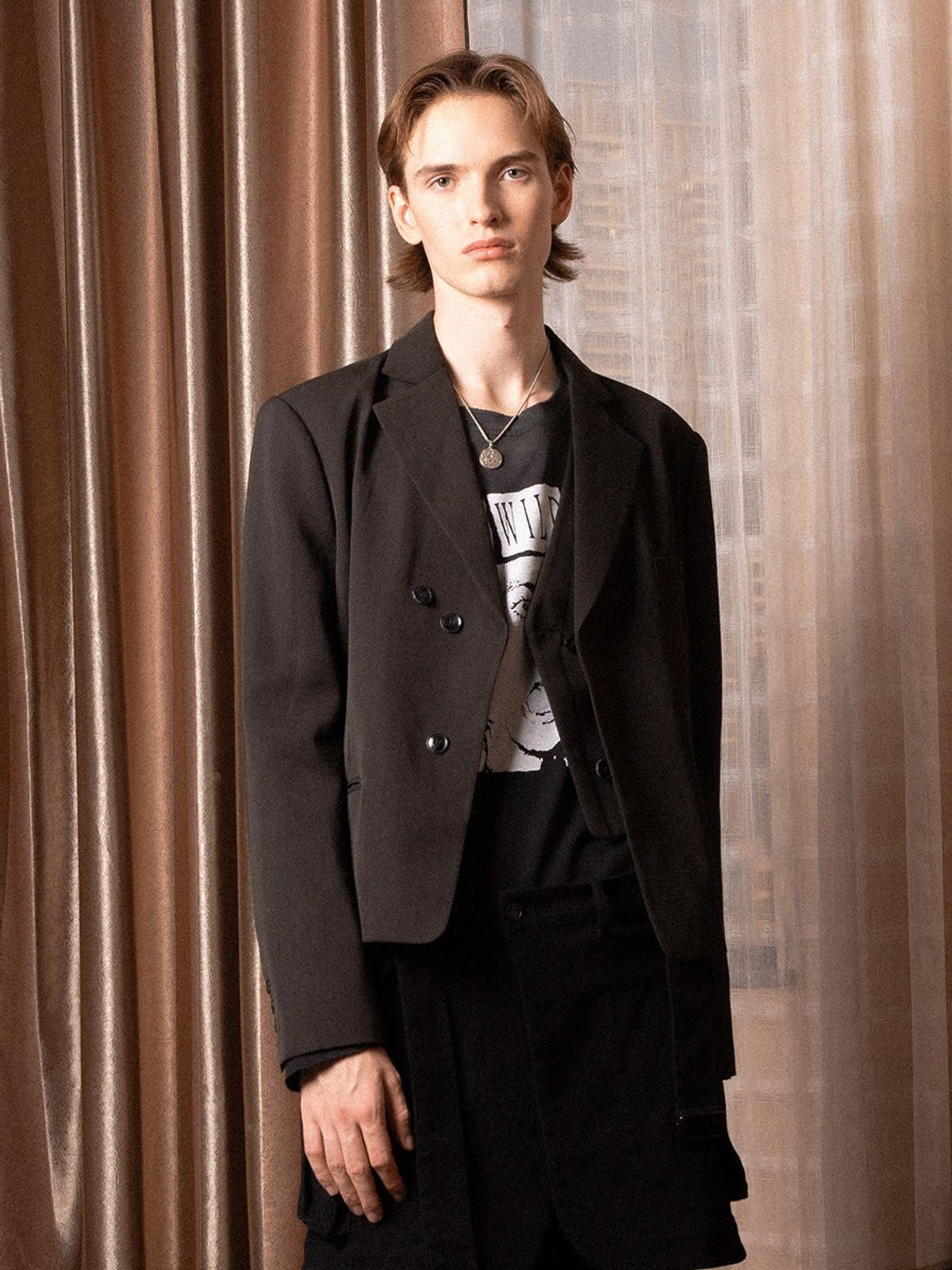SOD Deconstructed Asymmetric Wool Blazer in Black - On Male Model