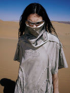 PERSONSOUL Deconstructed Distressed Cotton T Shirt in Gray - On Model