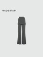 MADEINAM Fold Over Waist Flared Stretch Pants in Gray