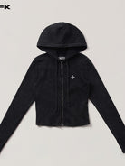 SMFK Vintage Wash Zip Up Cotton Hoodie in Black