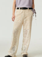 SIMPLE PROJECT Cotton Blend Crochet Lace Trousers in White - On Male Model