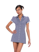 SweetChilling Fitted Cotton Blend Shirt Dress in Navy Blue - On Female Model