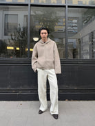 Triangle Project Wool Cashmere Hooded Zip Jacket in Oatmeal - On Male Model