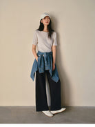 TEASEL Wool Cable Knit Short Sleeve Sweater in White - On Female Model