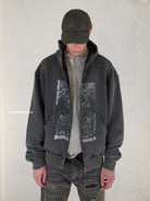 UNKNOWNWORLD Distressed Mechanical Print Hoodie in Black - On Male Model