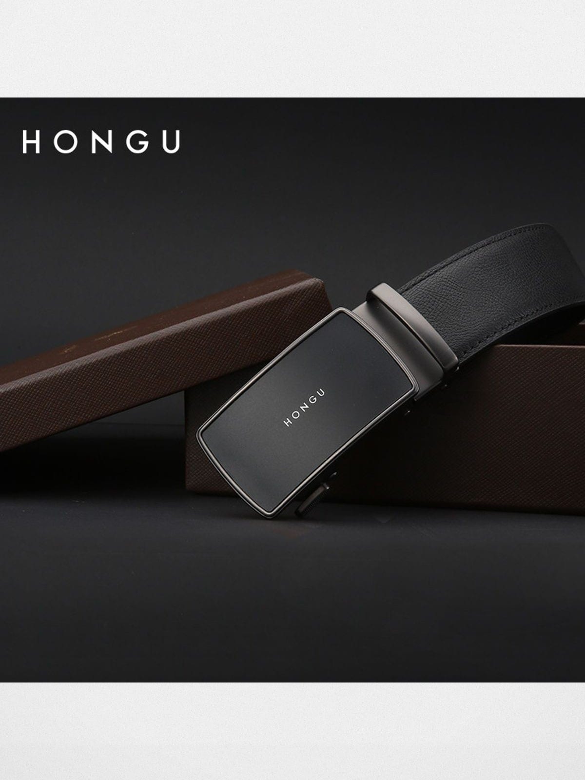 HONGU Cowhide Leather Automatic Belt in Black