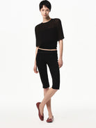 RARELY ALIKE Sheer Knit Cape Camisole Set in Black - On Female Model