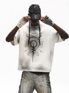 PERSONSOUL Distressed Raglan Graphic T Shirt in White - On Male Model
