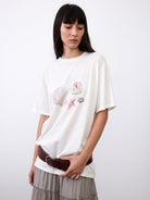 Random Piece Shell Print Cotton Lyocell T Shirt in Cream - On Female Model