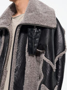 D5ove Faux Shearling High Collar Jacket in Black - On Male Model