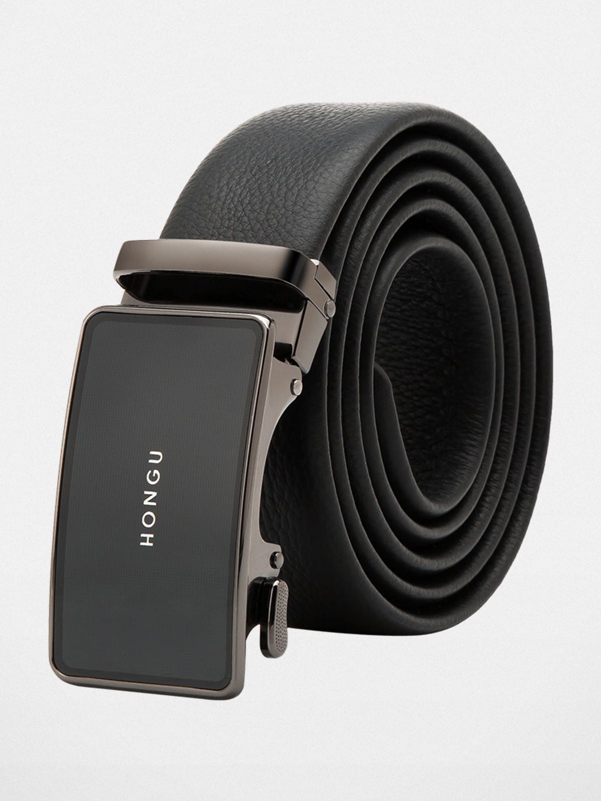 HONGU Cowhide Leather Automatic Buckle Belt in Black