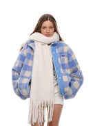 SweetChilling Double Layer Fleece High Collar Jacket in White - On Female Model