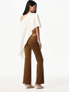 RARELY ALIKE Eco Suede Cropped Bootcut Pants in Caramel - On Female Model