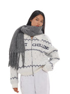 SweetChilling Fair Isle Zip Up Knit Jacket in White - On Female Model