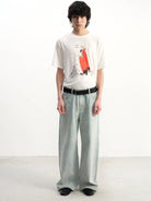 JCAESAR STUDIO Fisherman Print Tencel Wool T Shirt in White - On Male Model
