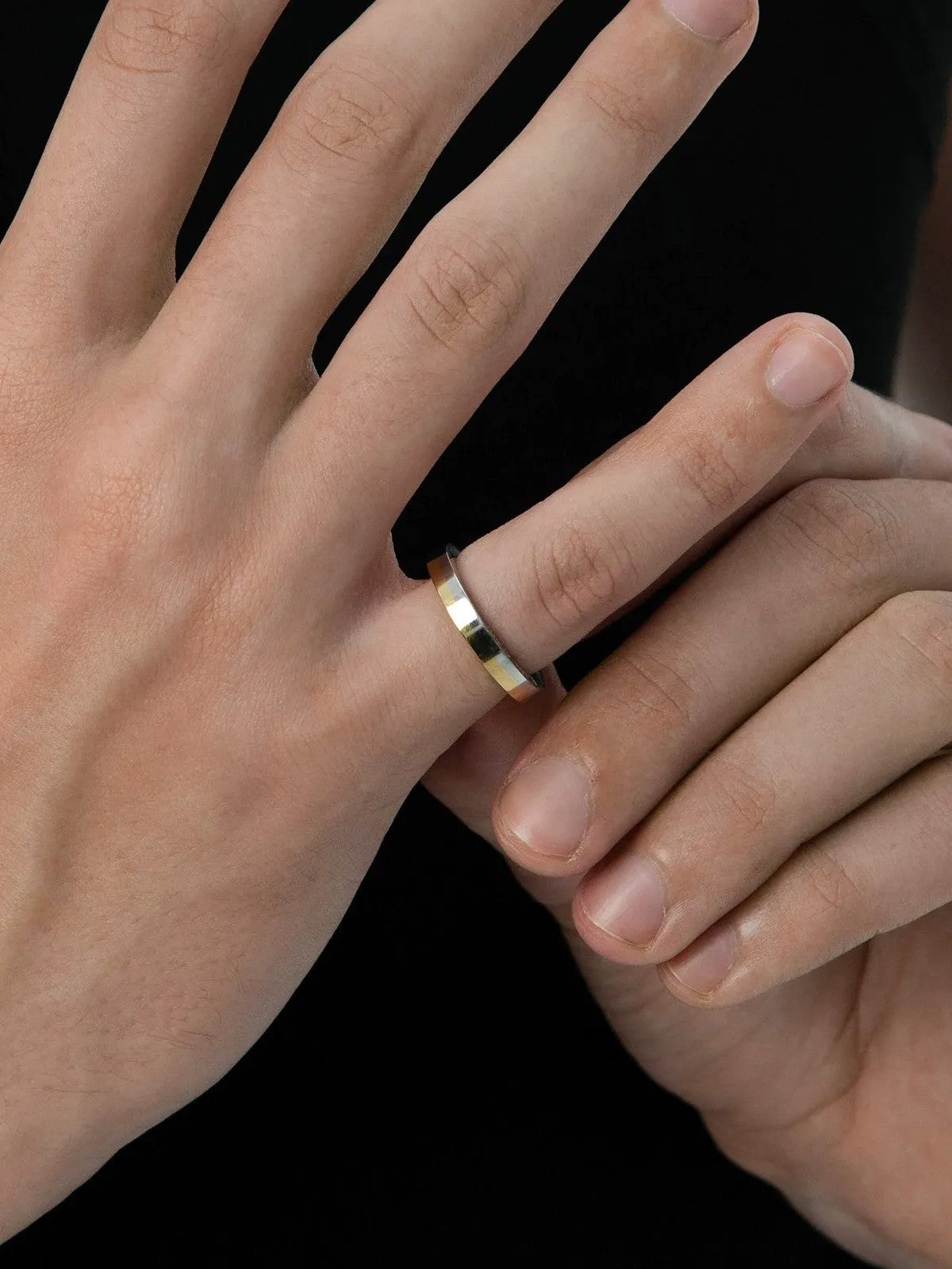 BLACKHEAD Two Tone Engraved Steel Ring in Yellow - On Model