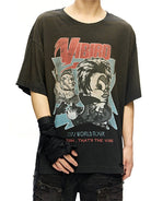 D5ove Distressed Graphic Cotton T Shirt in Black - On Model