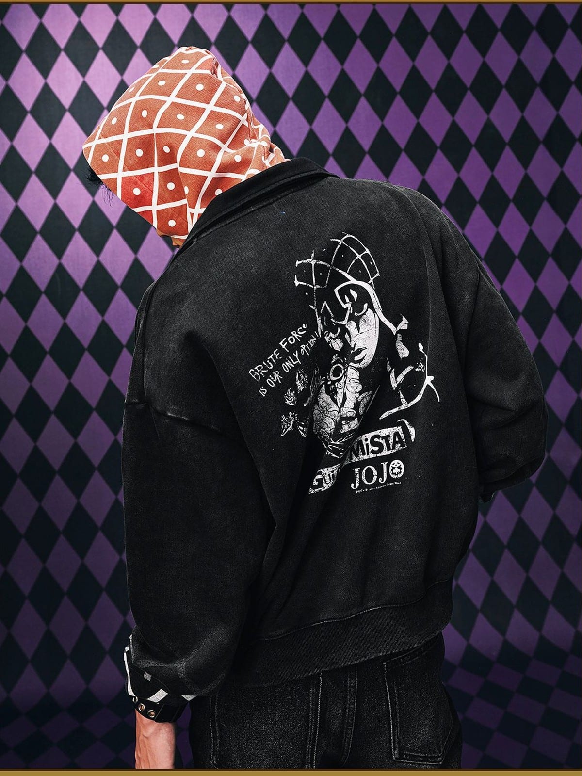 MEDM Guido Mista Graphic Zip Up Hoodie in Black - On Model