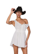SweetChilling Embroidered Tie Waist Mini Dress in Red - On Female Model