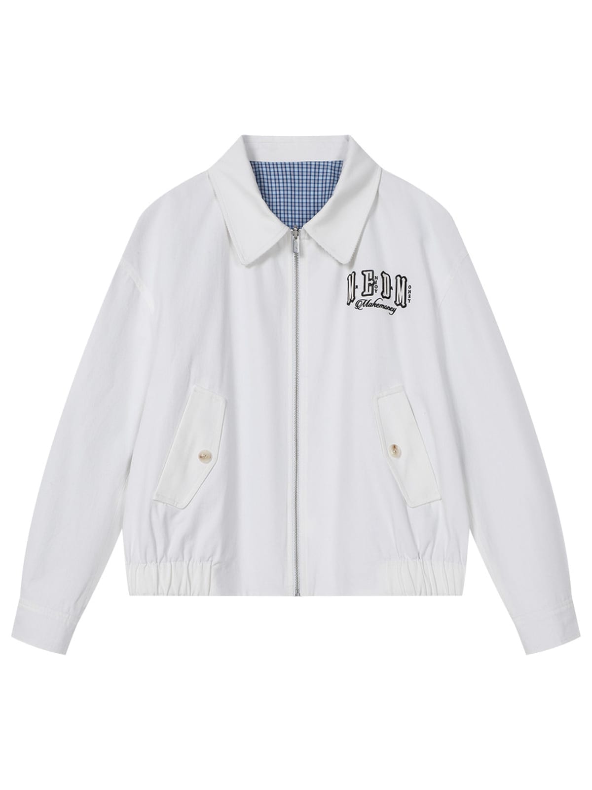 MEDM Reversible Cotton Zip Up Barn Jacket in White