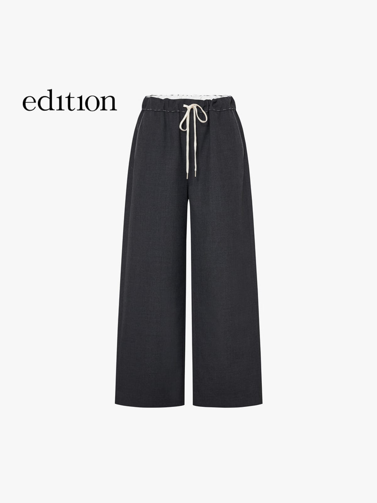 EDITION Contrast Stitch Wool Blend Wide Leg Trousers in Gray