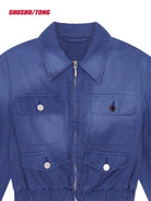 SHUSHUTONG Multi Pocket Utility Cropped Jacket in Blue - Detail