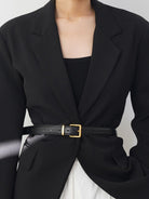 PANLULUPAN Full Grain Leather Square Buckle Belt in Black - On Female Model