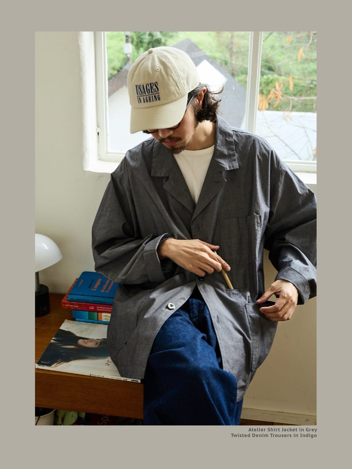 USAGE Cotton Workwear Shirt Jacket in Gray - On Male Model