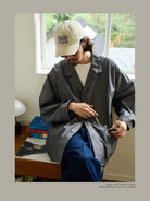 USAGE Cotton Workwear Shirt Jacket in Gray - On Male Model