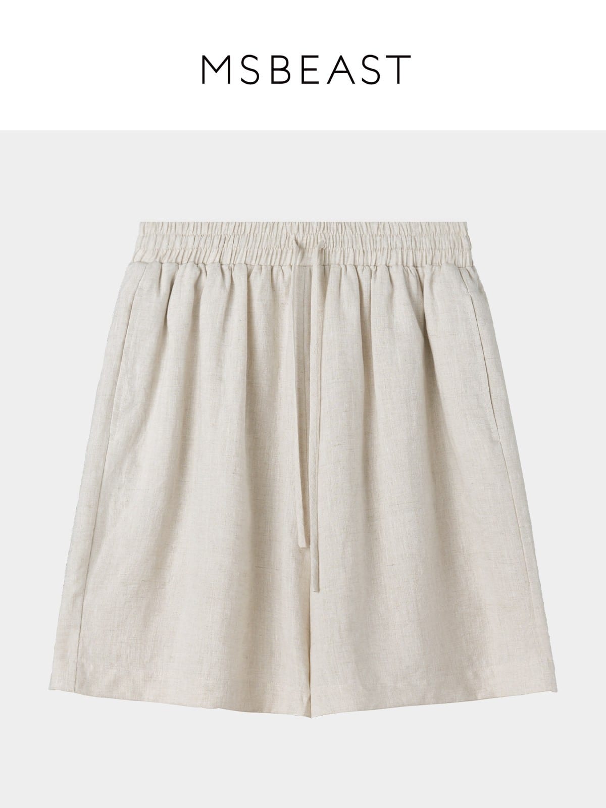 MSBEAST 100 Linen Knee Length Shorts in Beige