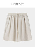 MSBEAST 100 Linen Knee Length Shorts in Beige