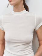 MSBEAST Acetate Modal Cap Sleeve Cropped T Shirt in White - On Female Model