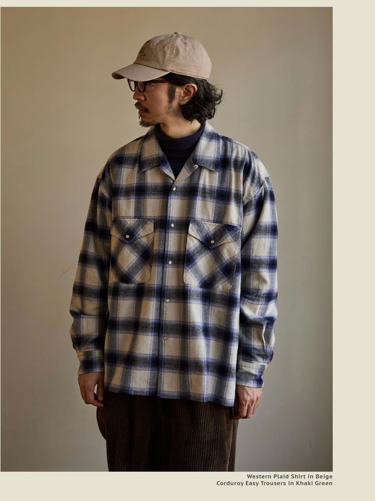 USAGE Brushed Plaid Western Shirt in Purple - On Male Model