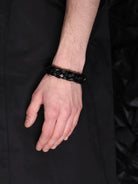BLACKHEAD Braided Cowhide Steel Bracelet in Black - On Male Model